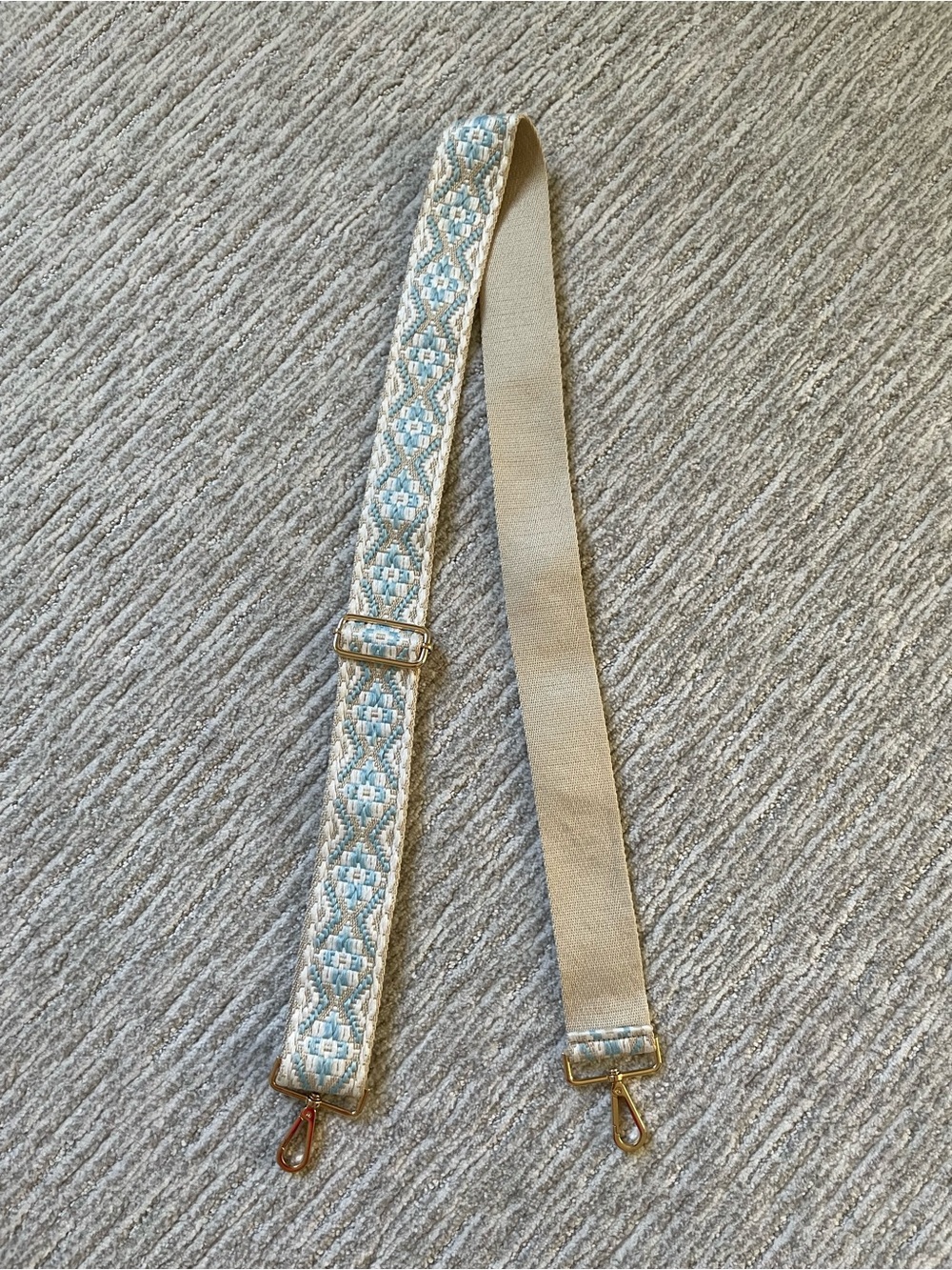 Adjustable Beige Cream and Light Blue Woven Bag Guitar type Strap